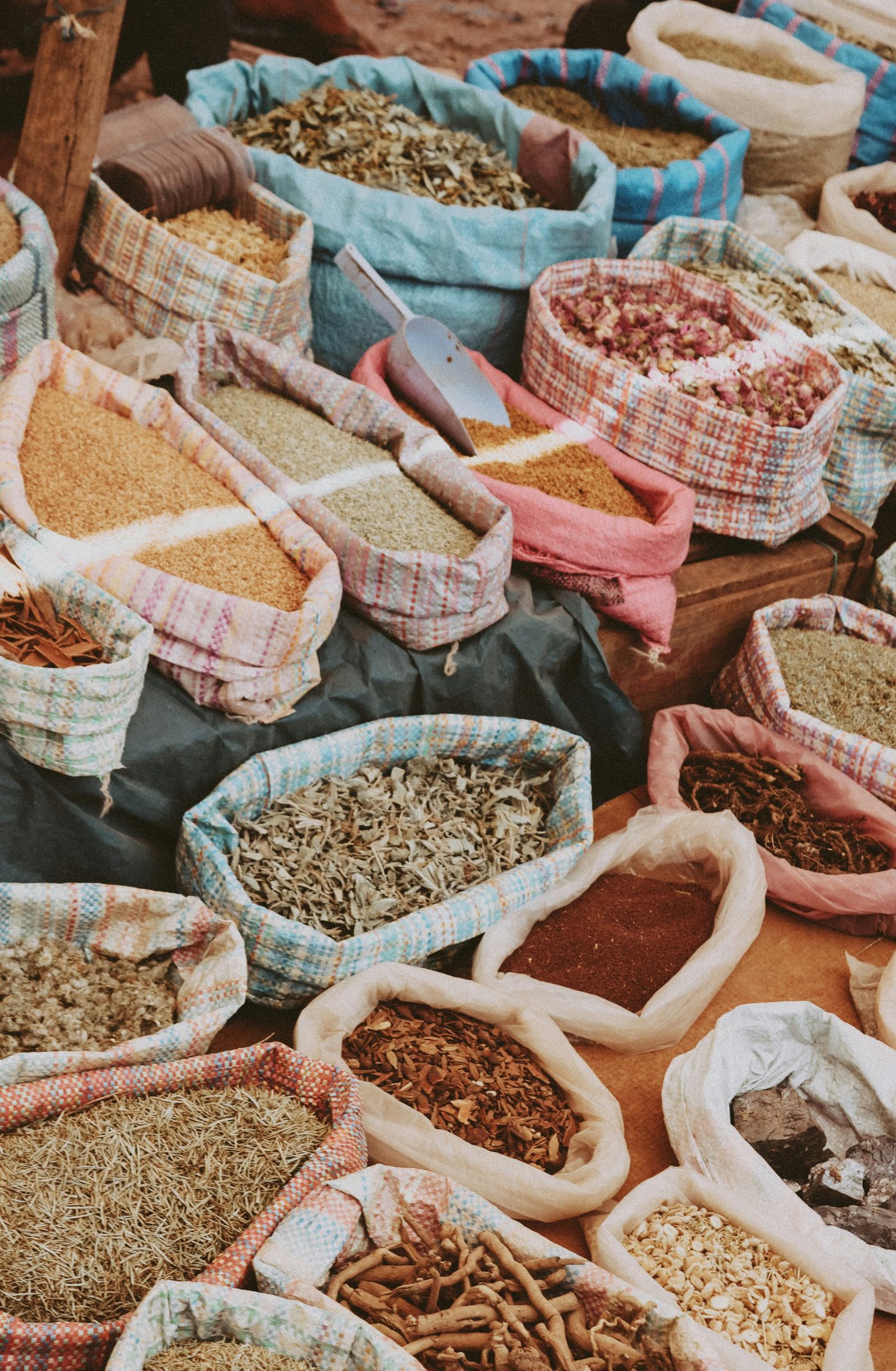 African Spice Trail, Fabric sacks at outdoor market
