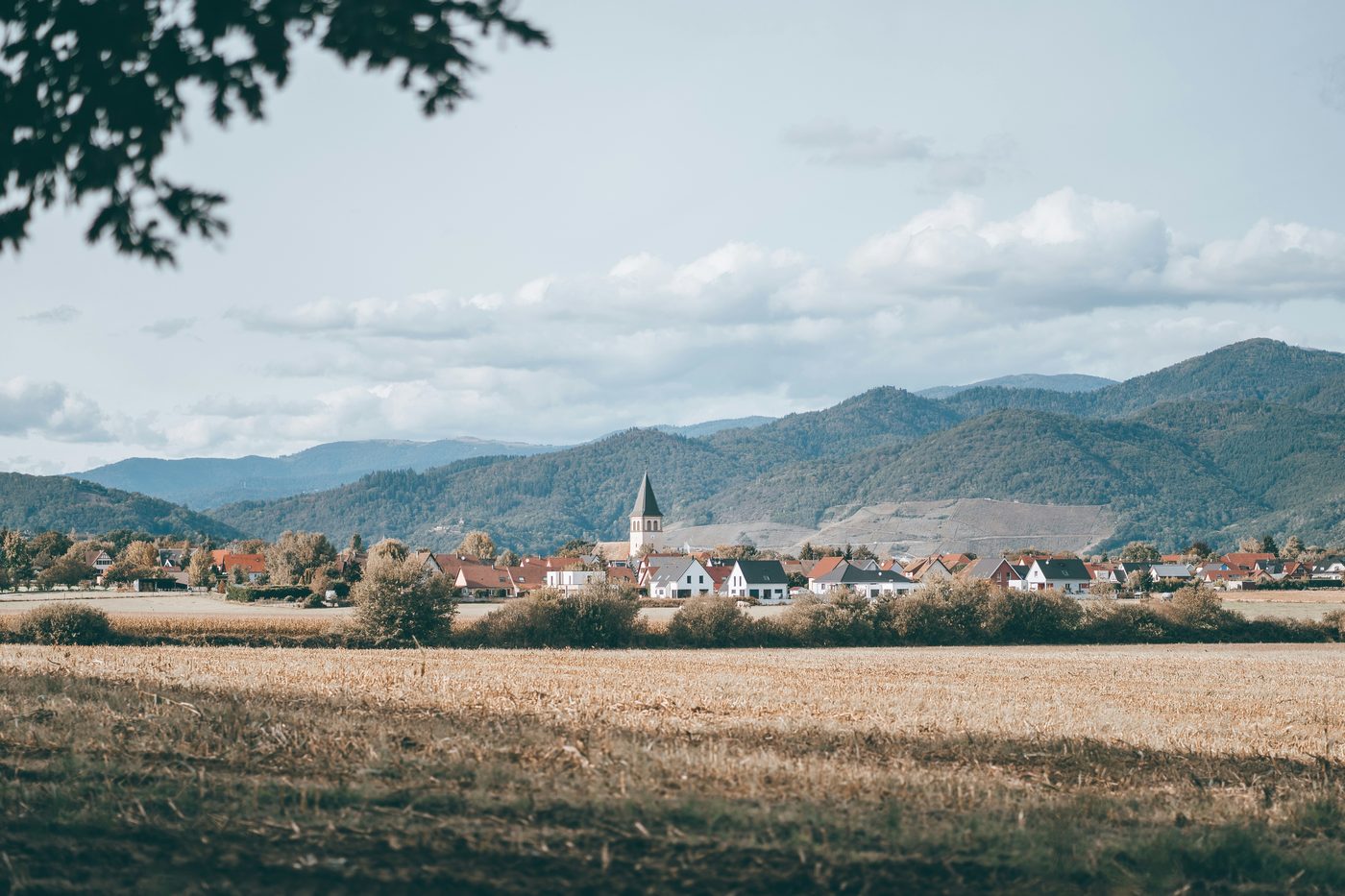 French Provençal, Alsace village with church steeple
