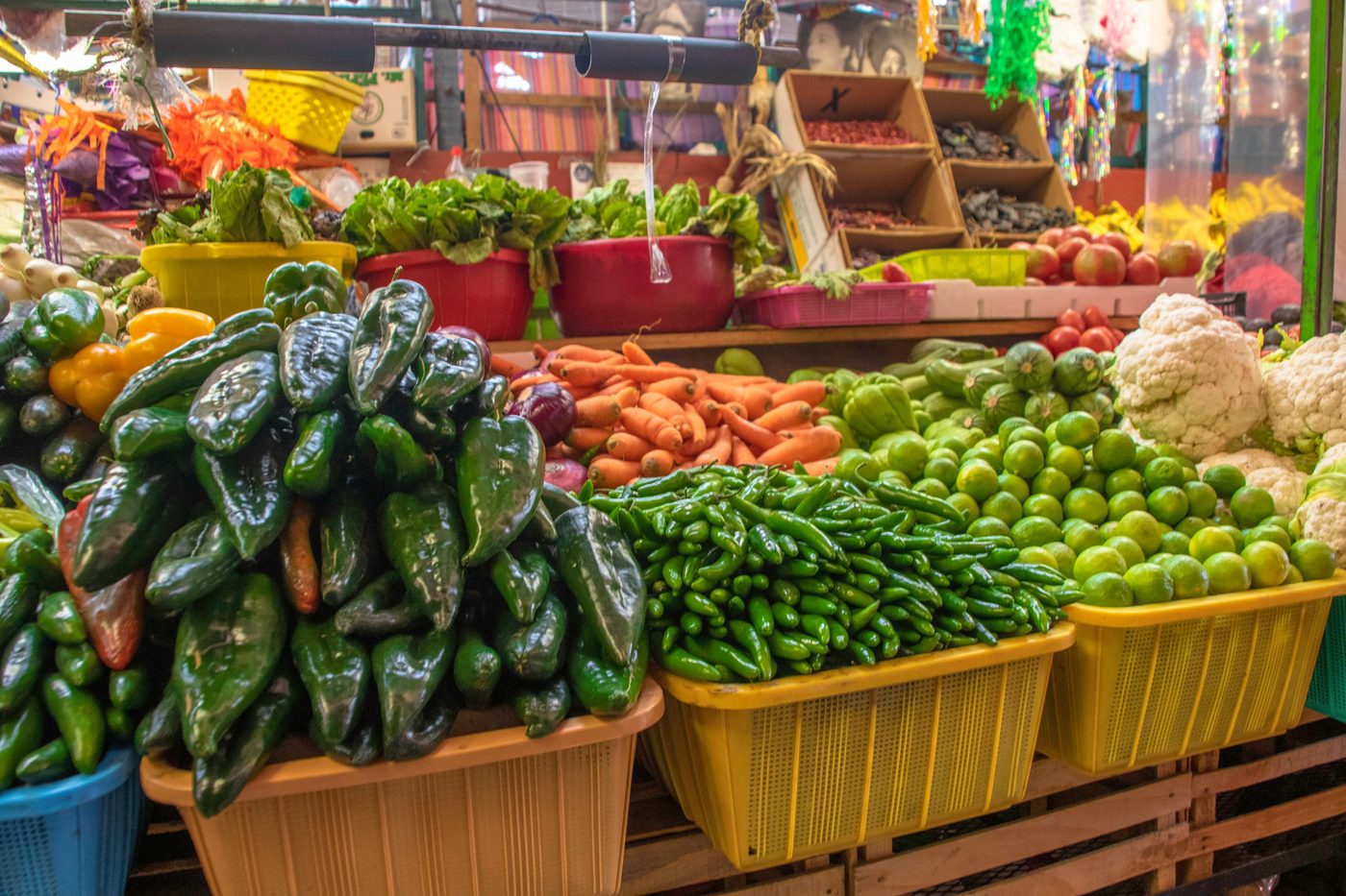 Mexican Cocina, Vibrant Mexican market with peppers